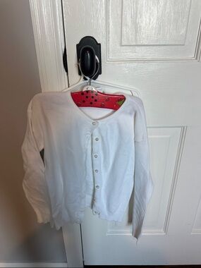 Erge White Knit Button-Front Kids Cardigan